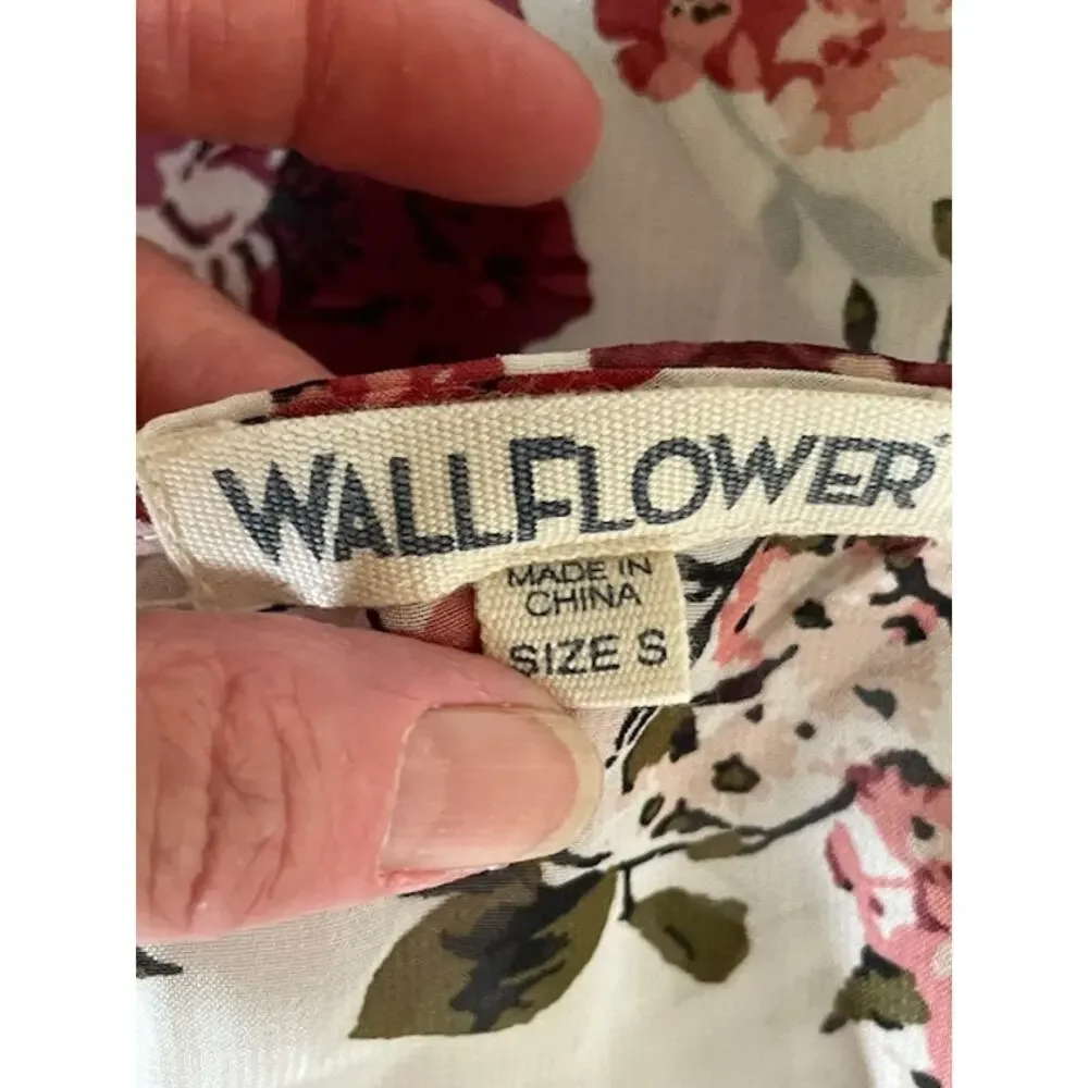 Wallflower Size Small 3/4 Sleeve Sheer Open Front Cardigan Cream‎ Floral